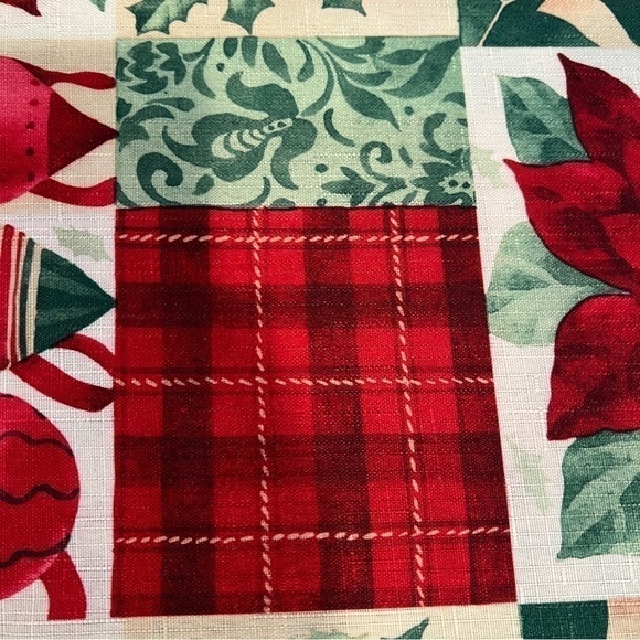 Christmas/Holiday Rectangular Tablecloth Country Patchwork Holly Poinsettia Tree - Picture 11 of 13